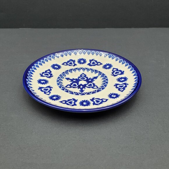 Polish Pottery Blue Hearts Blue Diamonds Saucer Dessert Appetizer Mini Plate - Picture 3 of 7